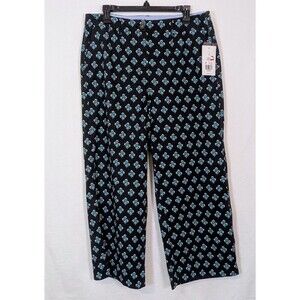 Crown & Ivy Women’s 12 Navy Floral Stretch Ankle Pants Cotton Blend NWT